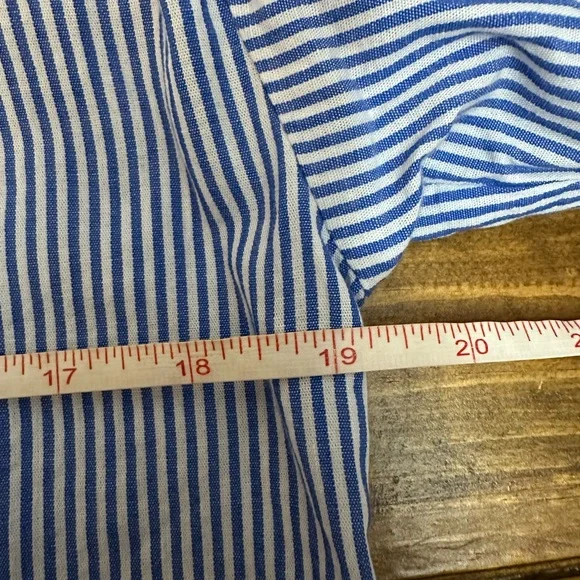 Philosophy brand blue and white striped button-down shirt w/puff sleeves Small - Picture 7 of 8